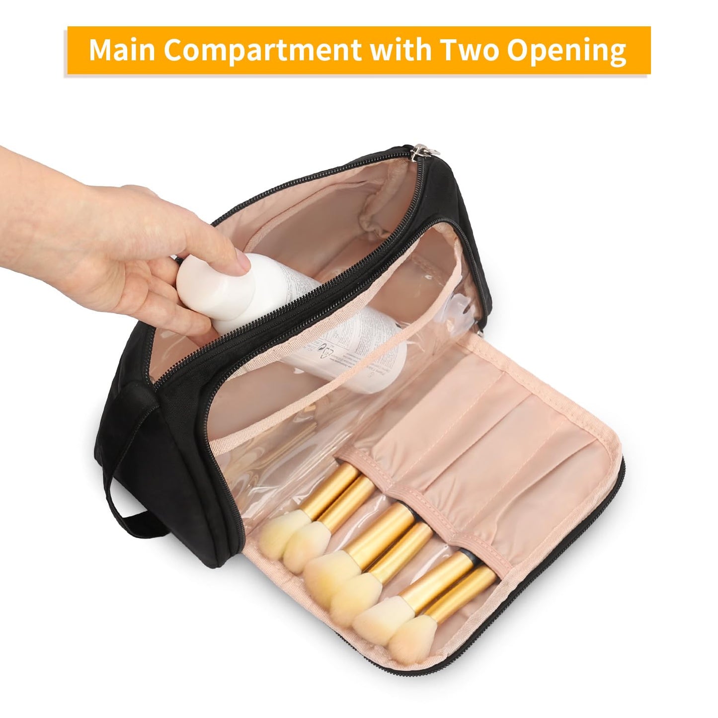 CUBETASTIC Small Makeup Bag – Travel Cosmetic Pouch Organizer for Women & Girls, Durable Black Oxford Cloth Makeup Case