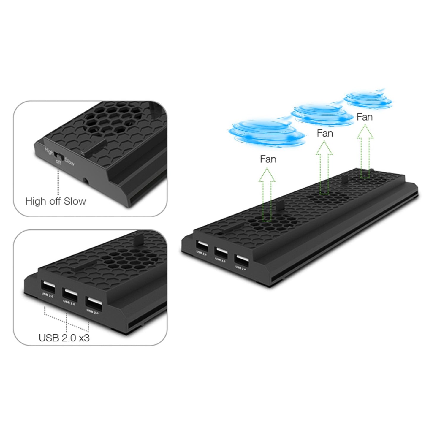 FASTSNAIL Vertical Cooling Stand Compatible with Xbox One X, Cooling Fan Stand Compatible with Xbox One X with 3 USB Ports and a Light Bar (Only