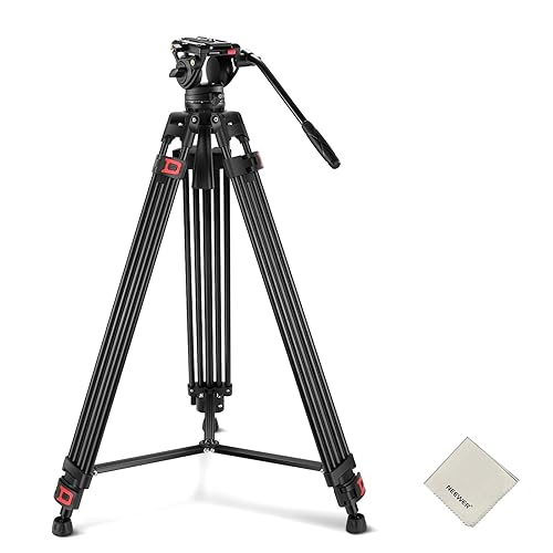 NEEWER 74" Video Tripod with Fluid Head & Damping Control, Aluminum Heavy Duty Camera Stand Professional with QR Plate for DSLR Camcorders for Video