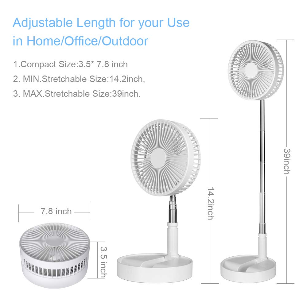 QUALORI Pedestal Fan Foldaway, Portable, Rechargeable, Desk or Floor suitable for Home Kitchen Camping (White) (No remote control)
