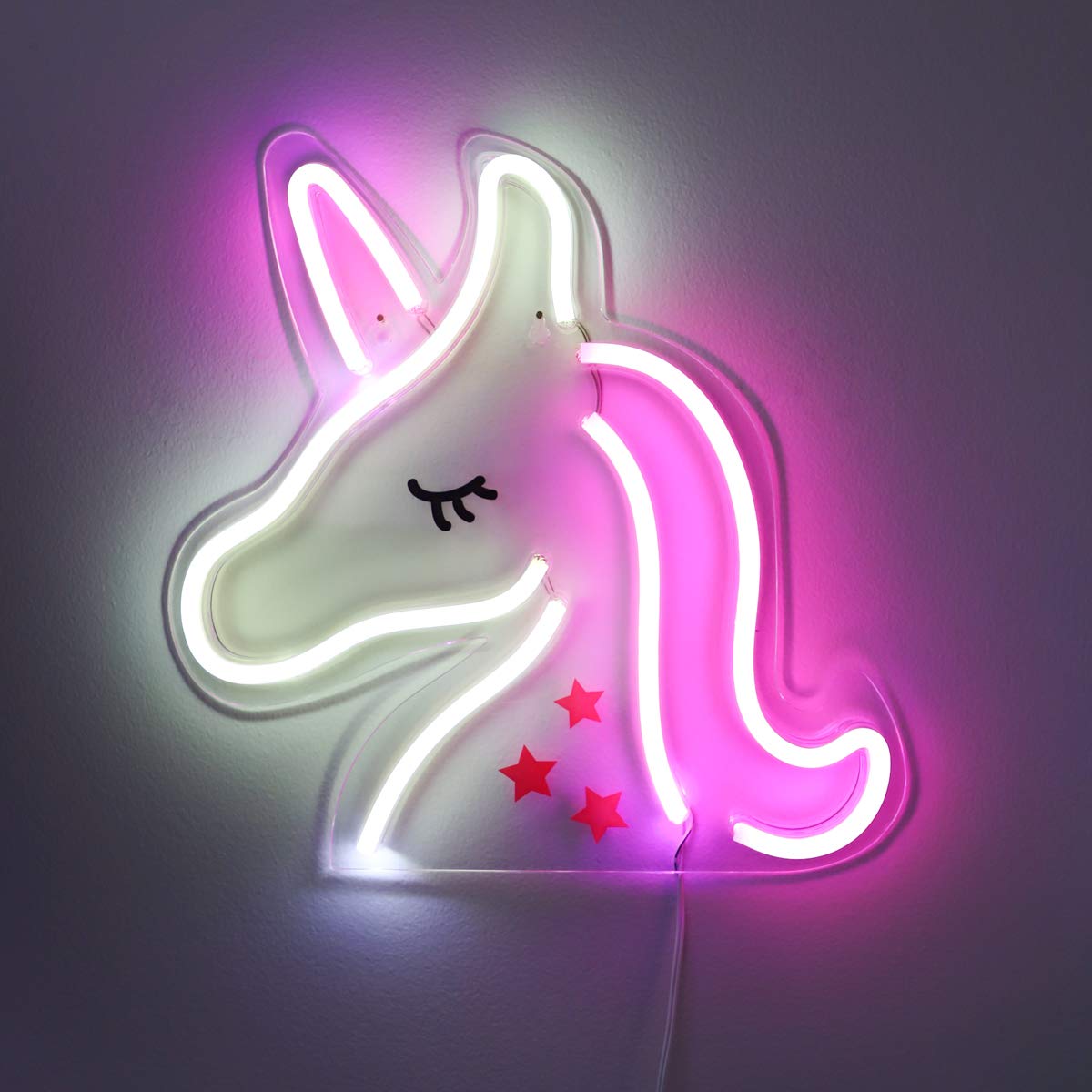 Isaac Jacobs 13" x 13" inch LED Neon Pink and White Unicorn Wall Sign For Cool Light, Wall Art, Bedroom Decorations, Home Accessories, Party