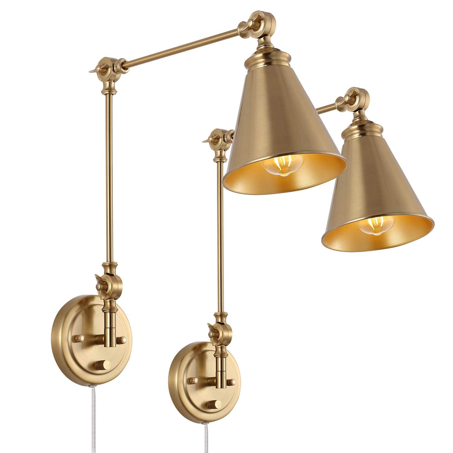 WINGBO Farmhouse Swing Arm Wall Sconce Set of 2, Industrial Adjustable Wall Lamp Light Fixture for Living Room Bedroom Vanity Study Desk Office, Plug