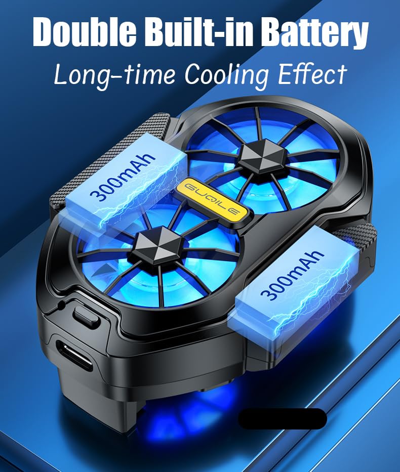 Mobile Phone Cooler with Dual Cooling fan, Cell Phone Radiator Heatsink for iPhone Android Smartphones with Rechargeable Battery, L2R2 Mobile Phone