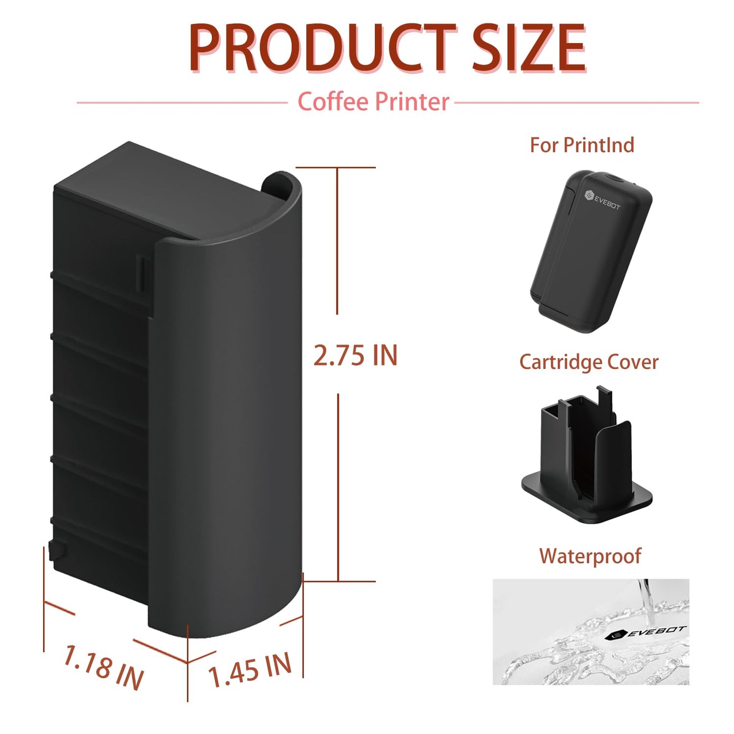 EVEBOT Handheld Printer Solvent-Based Ink Permanent Ink Cartridge Replacement for PrintInd, Waterproof Ink for Various Surfaces - Black