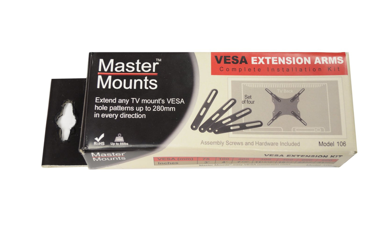 Master Mounts 106 VESA Pattern Extension Arms (4 Arms Included) - LED LCD Arms Attach to Your TV Mount to Extend The VESA Hole Pattern up to 400x400