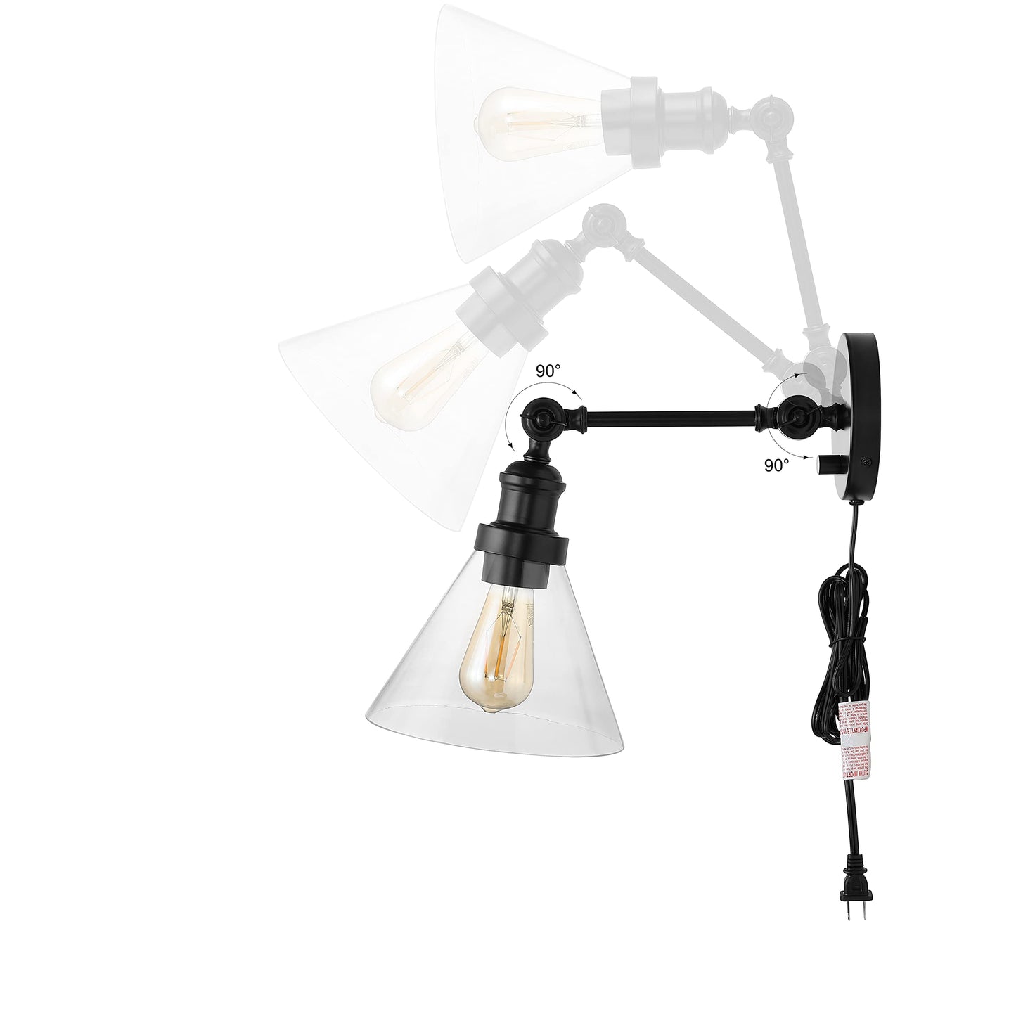 JONATHAN Y 8" Oil Rubbed Bronze Adjustable LED Wall Sconce, Plug-in Wall Lamp with Dimmer Switch, Clear Glass Shade for Bedroom Living Room Kitchen