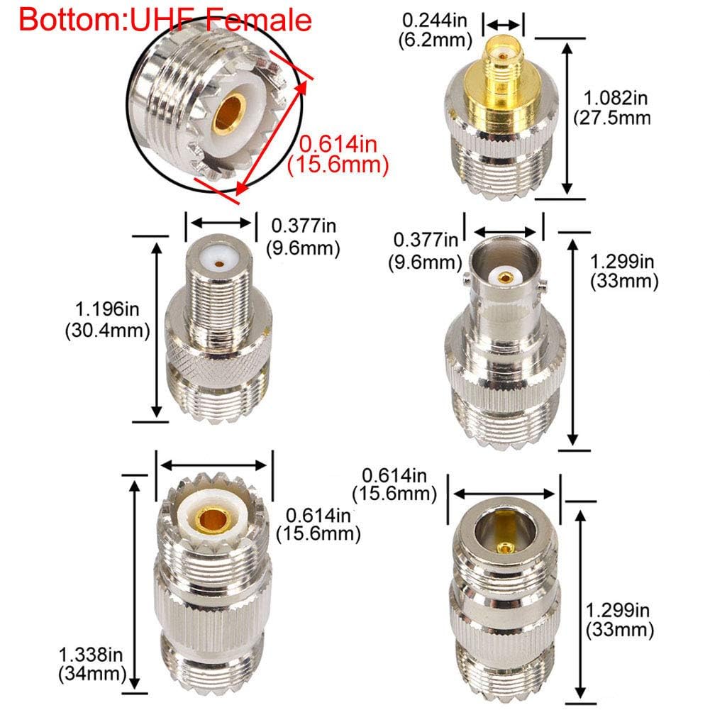 Boobrie 20PCS RF Coaxial Connector Kit UHF Adapter Set UHF Connector Kit SO239 PL259 UHF to SMA/UHF to BNC/UHF to N/UHF to F Adapter Female to Female…
