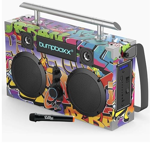 Bumpboxx Bluetooth Boombox Ultra Plus | Retro Boombox with Bluetooth Speaker | Includes Rechargeable Lithium Battery, Carrying Strap & Mic | Easy