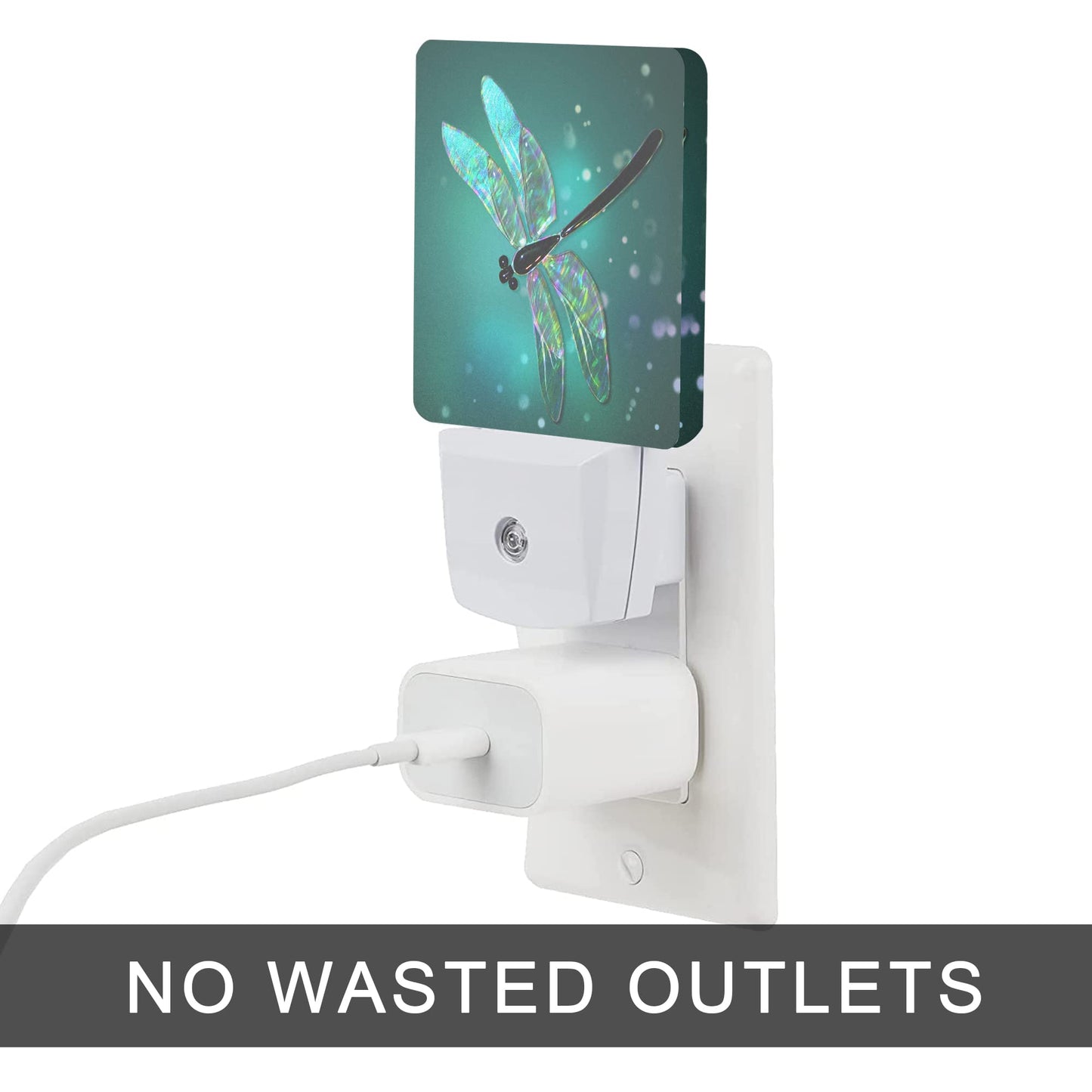 Oeaskly Dragonfly Night Light,Fantasy Green Dragonfly Plug-in Night Lights with Dusk-to-Dawn Sensor for Bedroom, Bathroom and Living Room Sleep