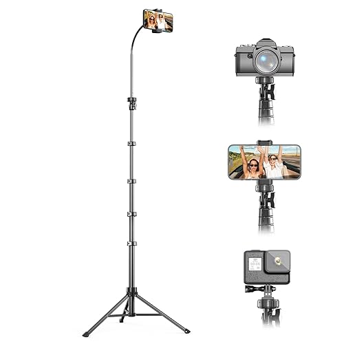 UBeesize 88’’ Flexible Phone Tripod with 14.95’’ Gooseneck, Remote and Phone Holder, Overhead Cell Phone Stand?Selfie Stick for Video Recording