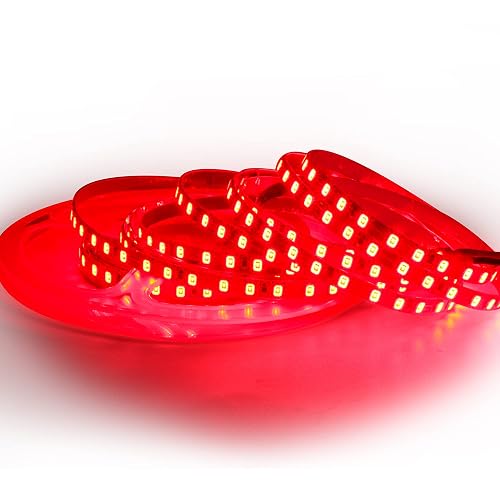 Tesfish 12V LED Strip Lights, 5mm Wide Ultra Narrow Red 16.4ft SMD 2835 IP20 120 LEDs/M, Total 600 LEDs Rope Light Strip for Bedroom, Kitchen