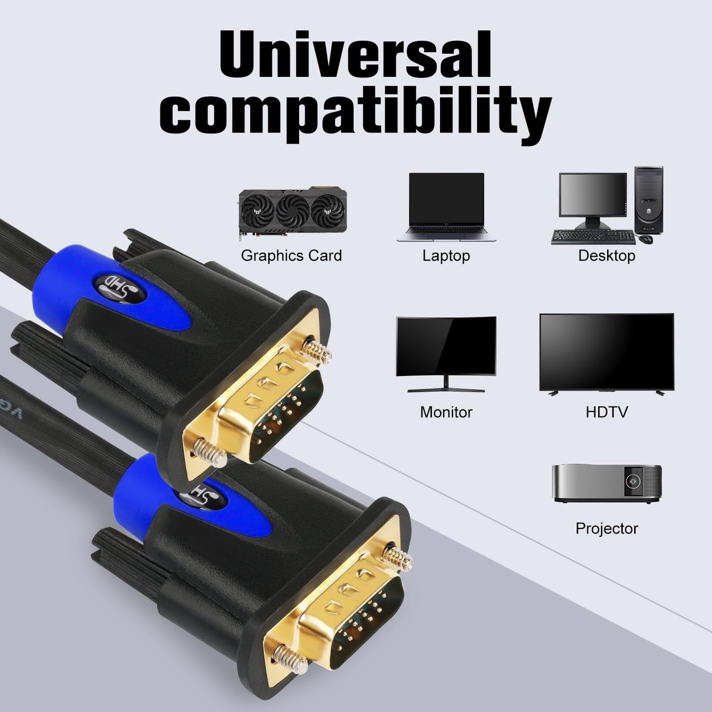 SHD VGA Cable, VGA to VGA HD15 Monitor Cable for PC Laptop TV Projector-3Feet