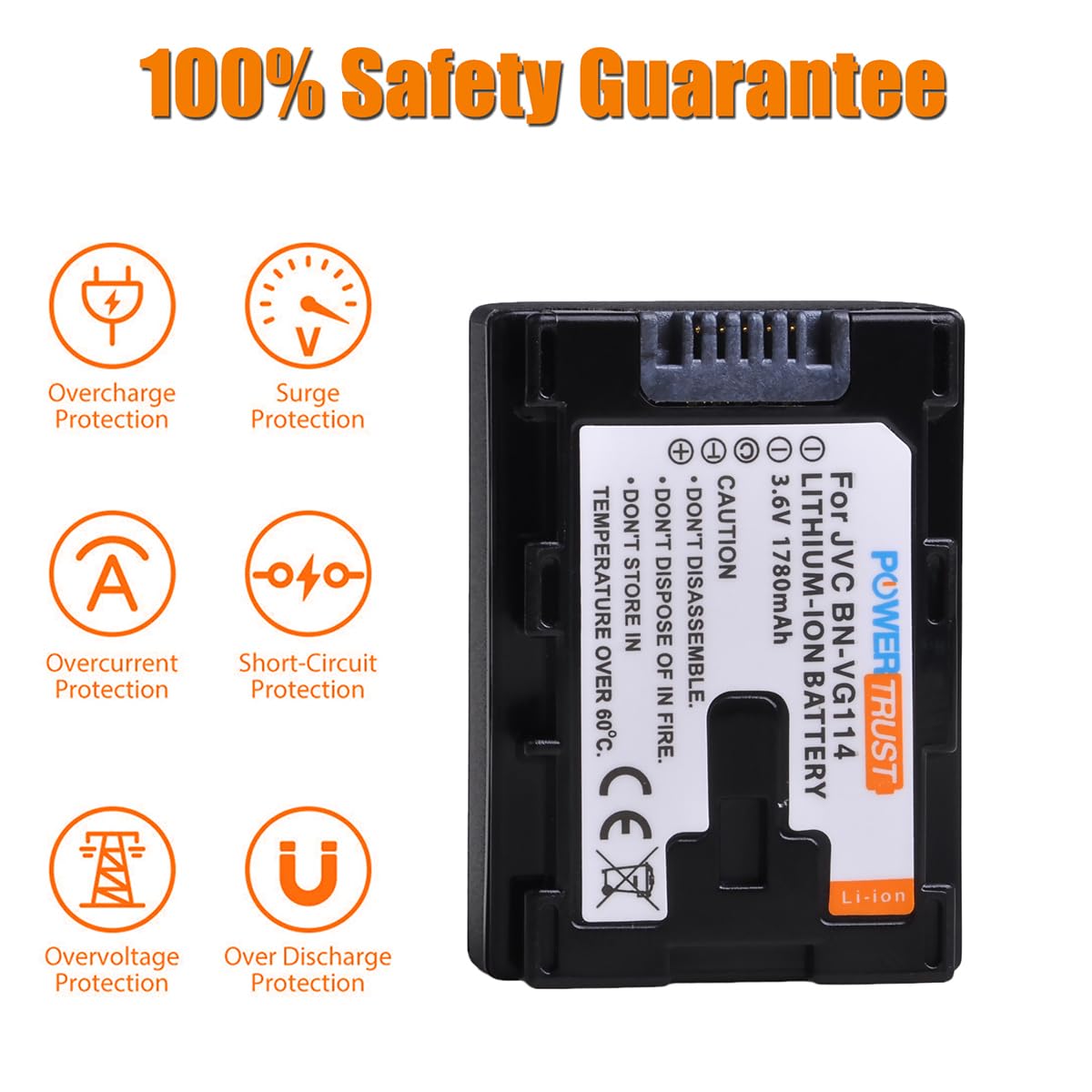 PowerTrust BN-VG114 BN VG114 Replacement Camcorder Battery for JVC BN-VG107 BN-VG107U BN-VG107US BN-VG114U BN-VG114US BN-VG121 Battery JVC Everio
