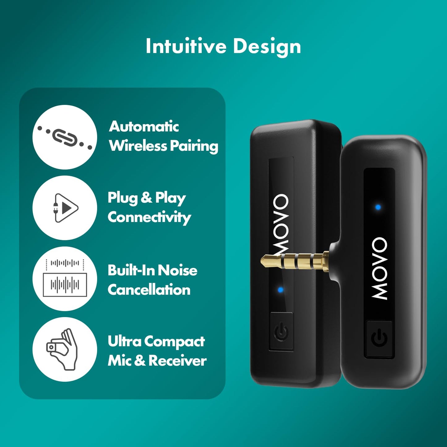 Movo Wireless Mini Camera Microphone for Video Recording- 2.4Ghz Wireless Transmitter with Clip on Lavalier Microphone for DSLR, Mirrorless Camera