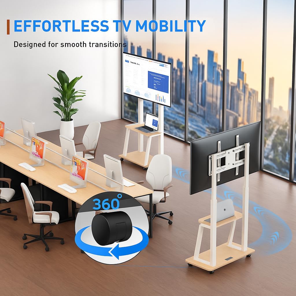 DIOOSN Rolling TV Stand for 32-80 Inch TVs, Mobile TV Cart with Power Outlet, Outdoor TV Stand with Wheels, Portable tv Stands for LCD OLED 4K