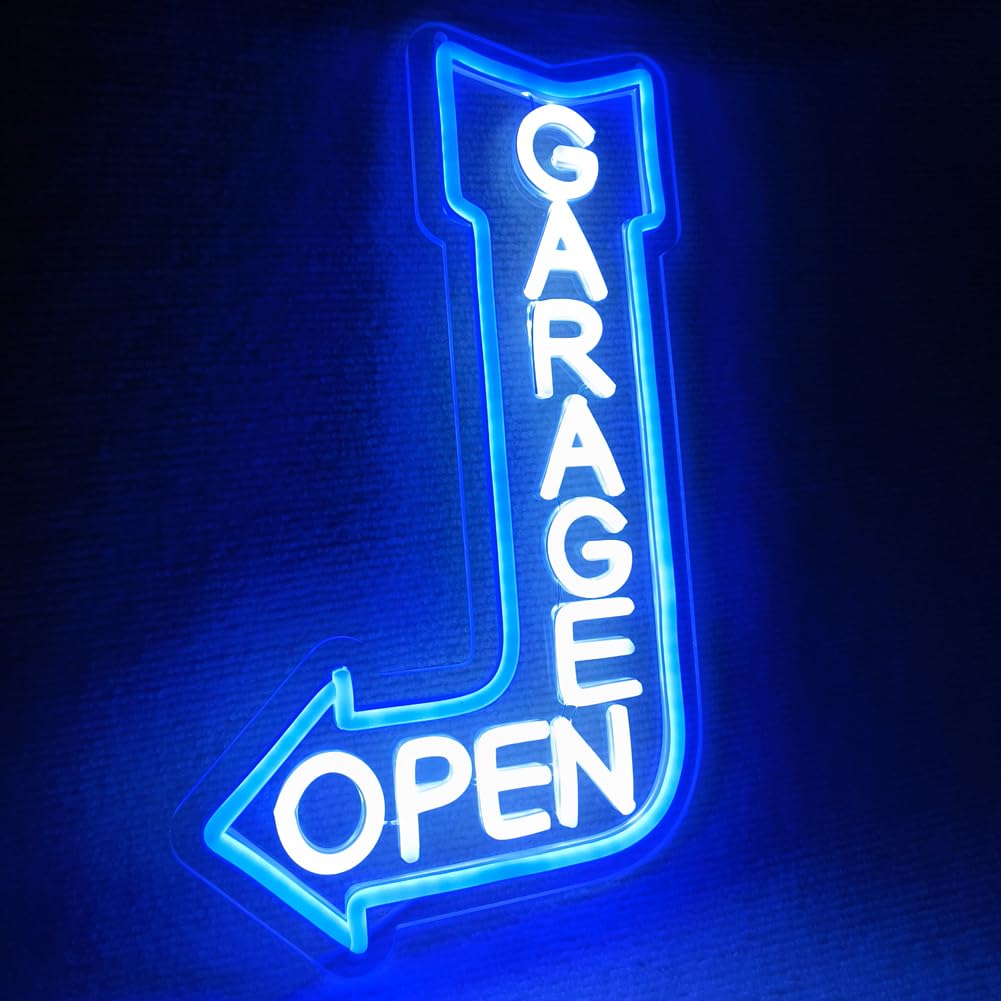 Garage Open Arrow Neon Sign,Car Signs neon Light for Man Cave Auto Repair Shop Workshop Birthday Father Gift Decor (blue+left)