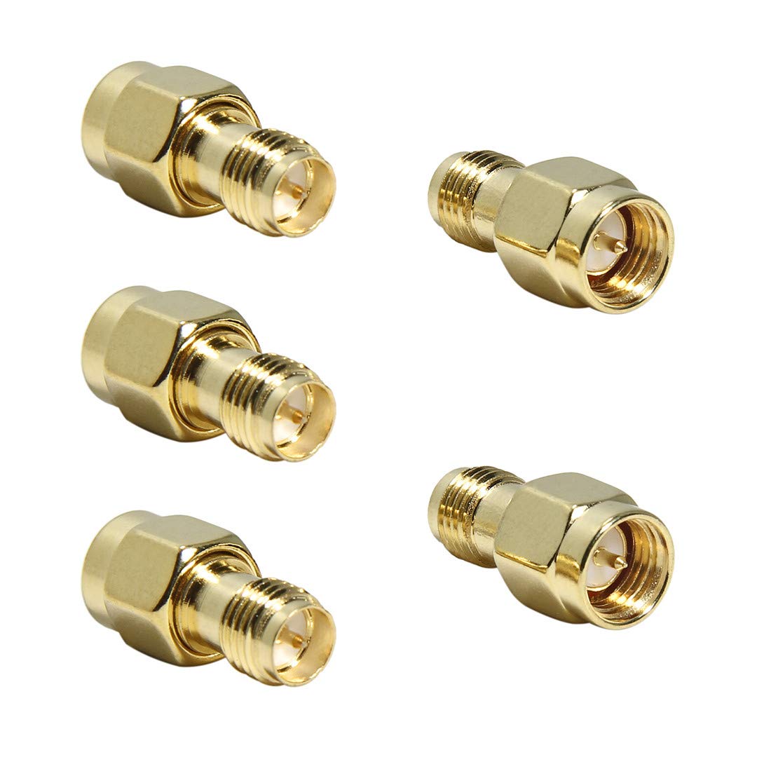 SMA to RP-SMA Adapter, 5 Pack Male Pin to Female Pin Connector for LTE Router, WiFi Antennas, FPV Drones, Camera