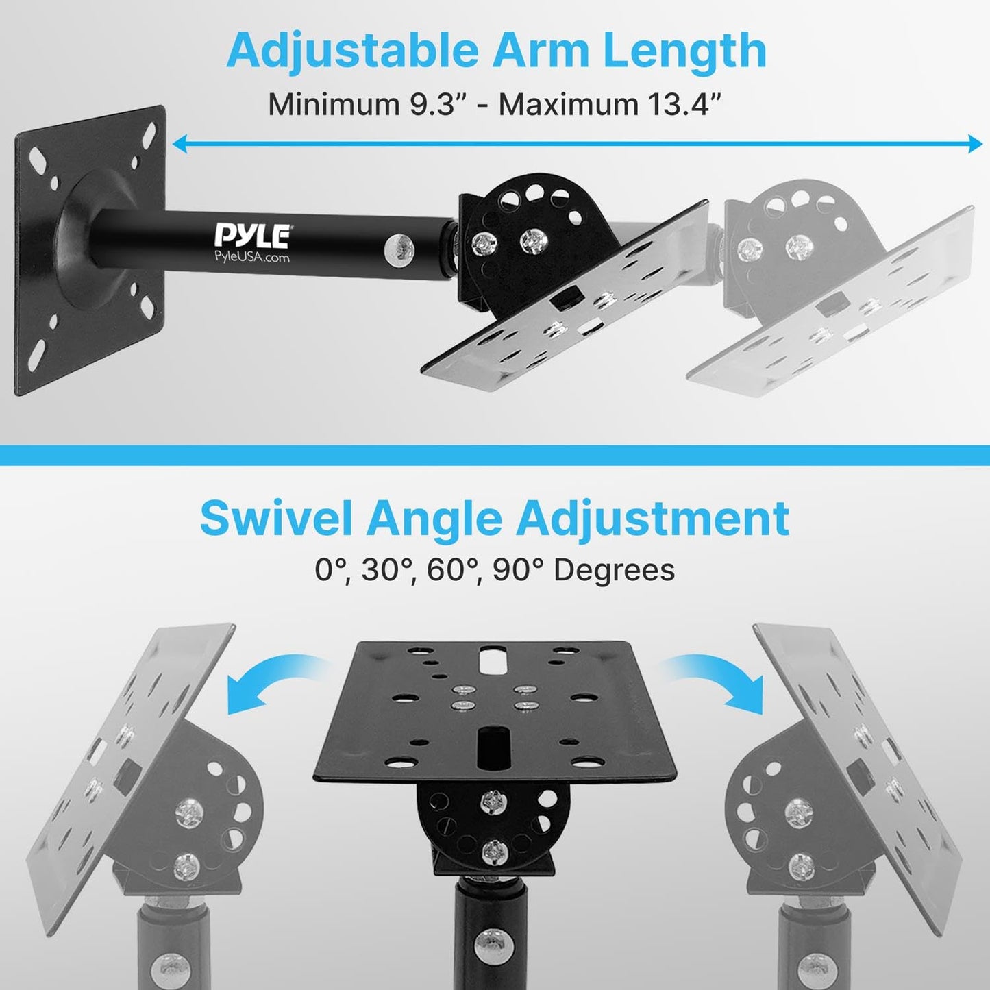 Pyle Universal Speaker Mounting Bracket - Ceiling & Wall Speaker Mount with Adjustable Swivel Tilt, 13.4" Retractable Telescopic Arm, 75 lbs Max Load