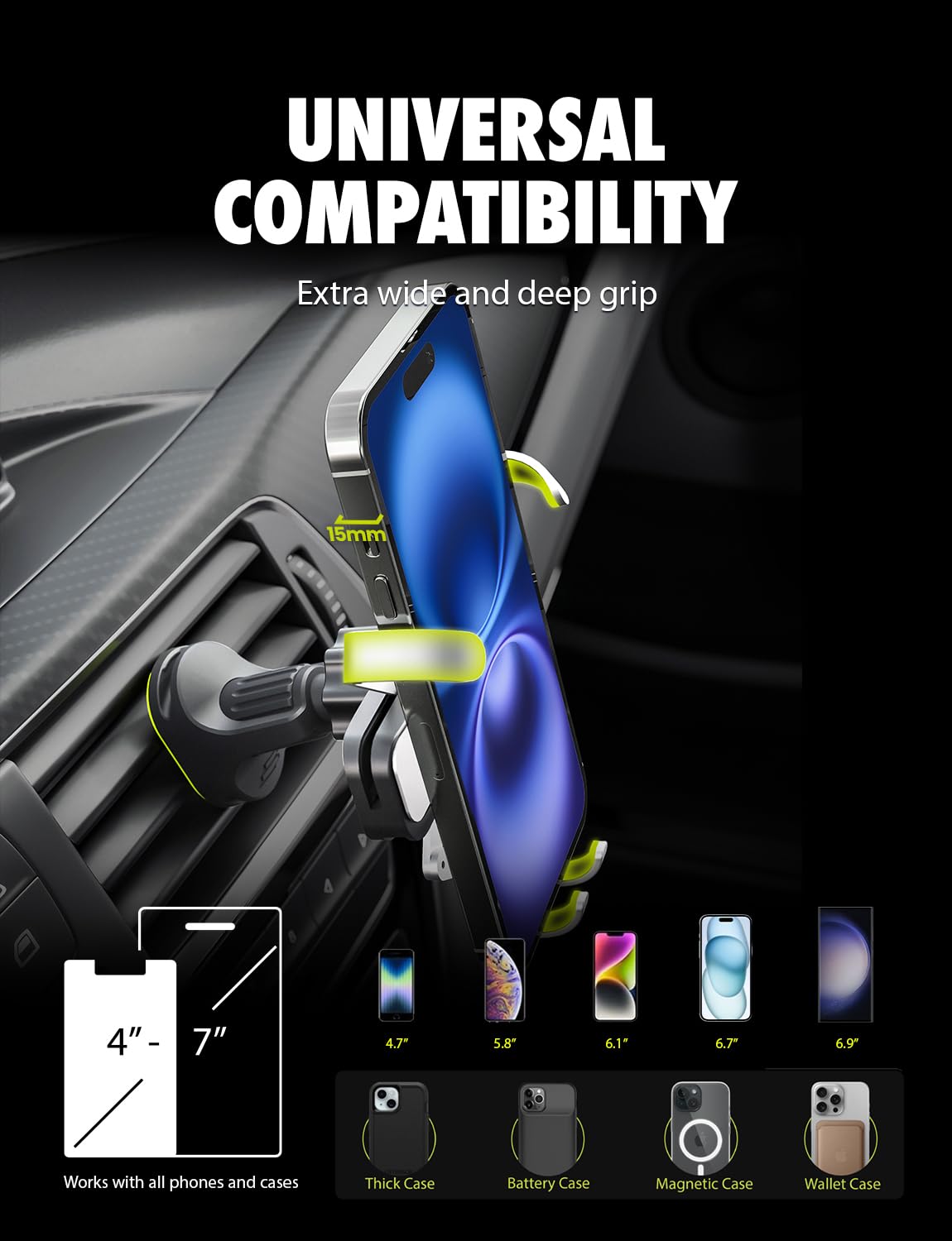 Bracketron AutoGrip Universal Car Vent Phone Mount - 360° Rotatable, Hands-Free Gravity Holder, One-Hand Operation, Secure Air Vent Hook, Fits iPhone