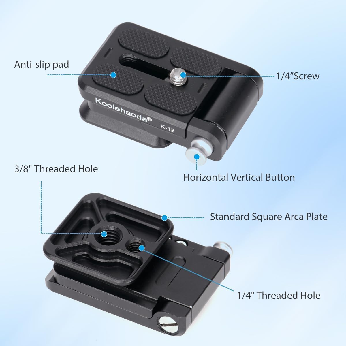 koolehaoda Foldable L-Shaped Quick Release Plate Camera L Bracket Vertical Horizontal Switching with 1/4 Inch Screw Replacement for Canon Nikon Sony