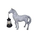 Fibroxify Solar Garden Horse Figurines, Horse with Solar Lantern, Whimsical Outdoor Indoor Decor, Grey