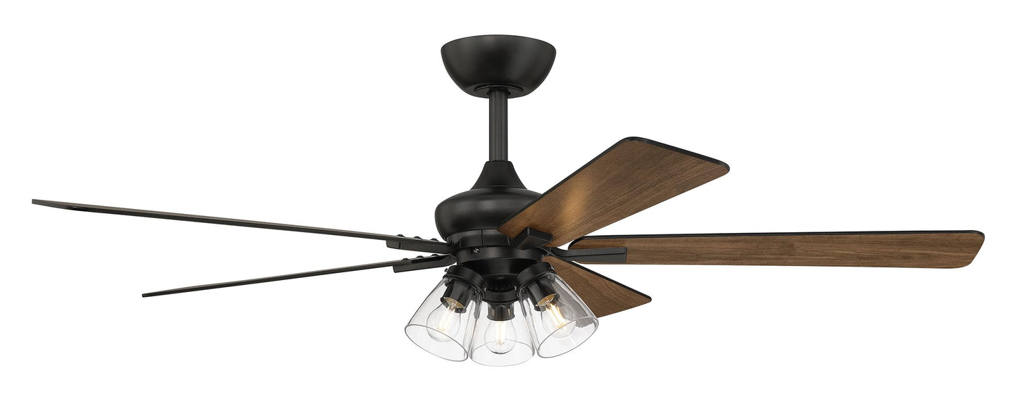 DESIGNERS FOUNTAIN Charney 52 Inch Indoor Traditional Ceiling Fan, Clear Glass Shades, Remote Control, Matte Black