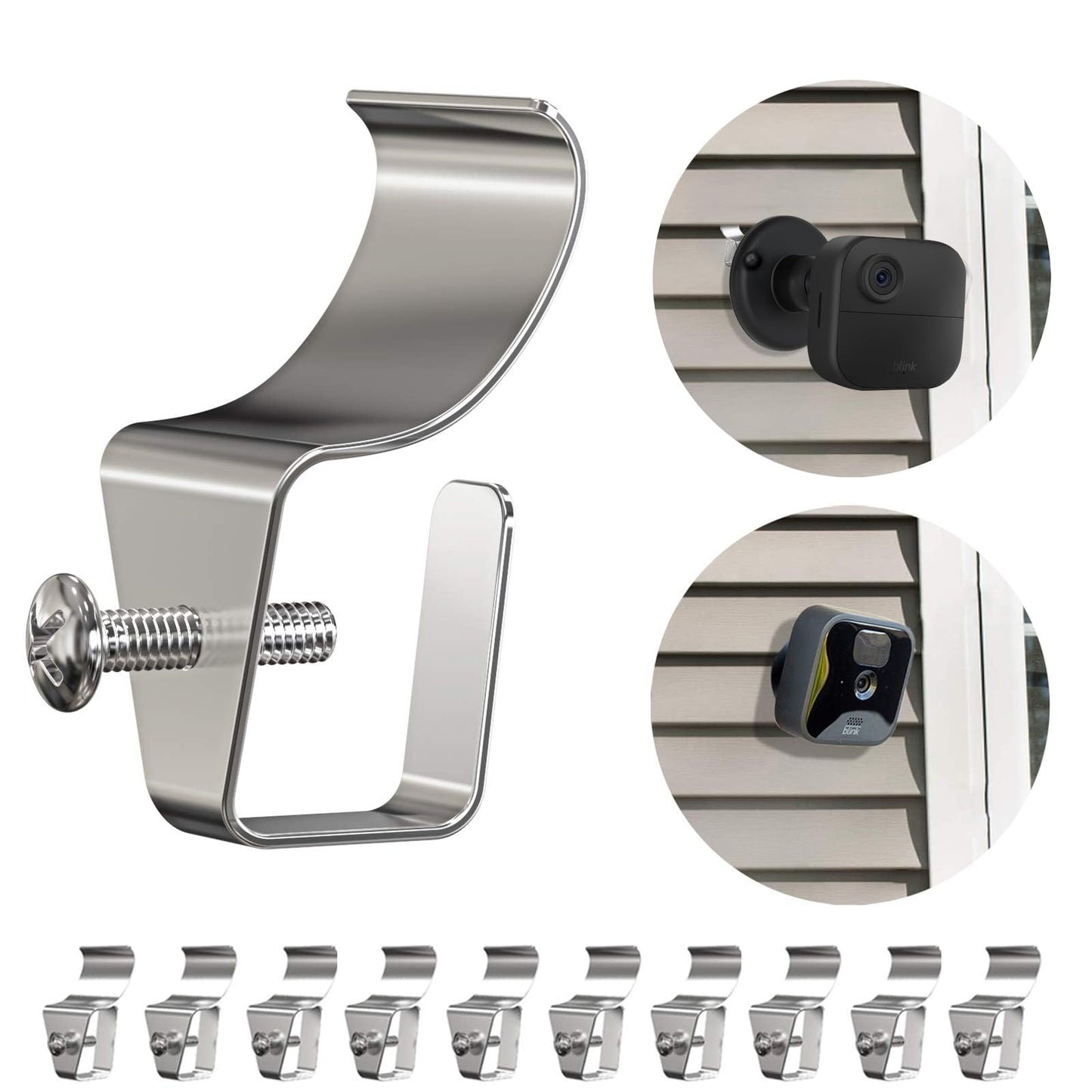 Hibezos 12 Pack Vinyl Siding Clip Hooks for All-New Outdoor Camera, No-Hole Needed Outdoor Siding Hanger Mounting for Home Security Camera, Vinyl