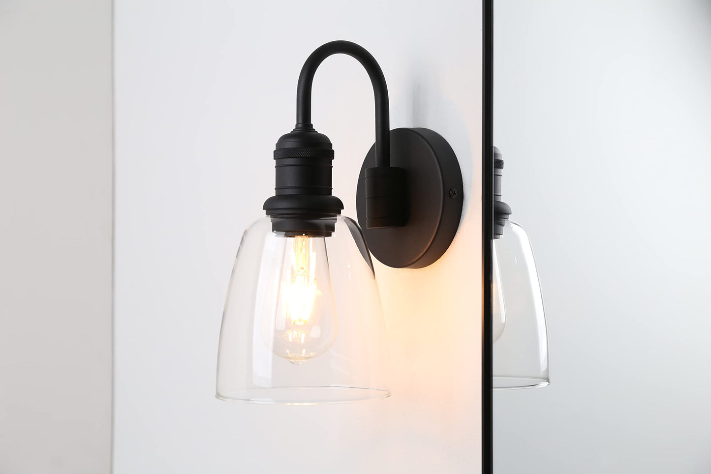 Yosoan 1-Light Vintage Wall Sconce, Black Industrial Fixture Light with Elegant Gooseneck Curved Rod, Indoor Clear Glass Shade Wall Lamp Lighting