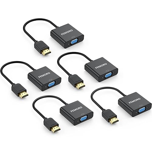 FEMORO HDMI to VGA Adapter Converter 5-Pack (Male to Female) for Computer, Desktop, Laptop, PC, Monitor, Projector, HDTV, Chromebook, Raspberry Pi
