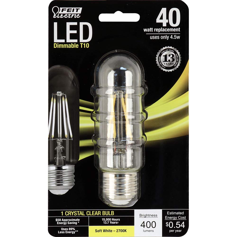 Feit Electric T10 Exposed LED Filament Light Bulb, 40W Eq, Soft White