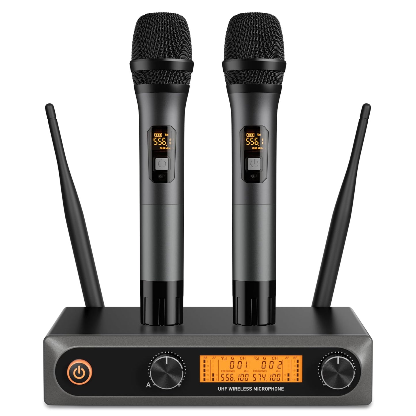 voijump Wireless Microphone System, Metal Dual UHF Cordless Mics Handheld Microphone, Professional Wireless Mic Set for Karaoke, Party, Church