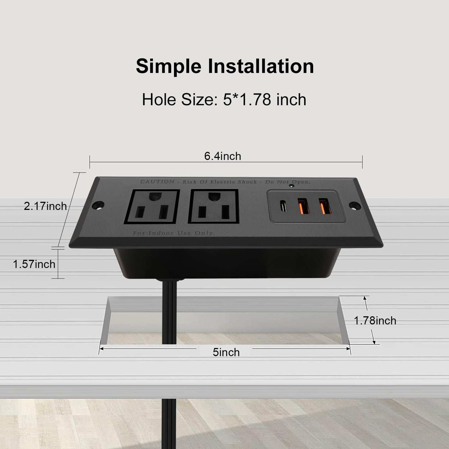 20W Recessed Power Strip USB C Fast Charge Desk Power Outlet Type C Flush Mounted Extension Power Plug for Conference Countertop Desktop Drawer Sofa
