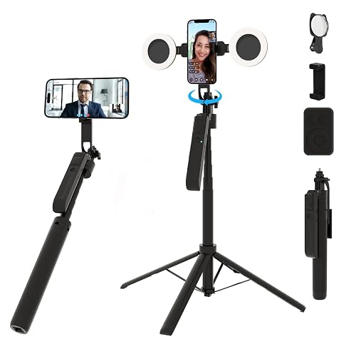 Auto Face Tracking Selfie Stick Tripod with Fill Light, 360 Rotation & Gesture Control, 70.9" Selfie Stick Tripod for iPhone with Remote