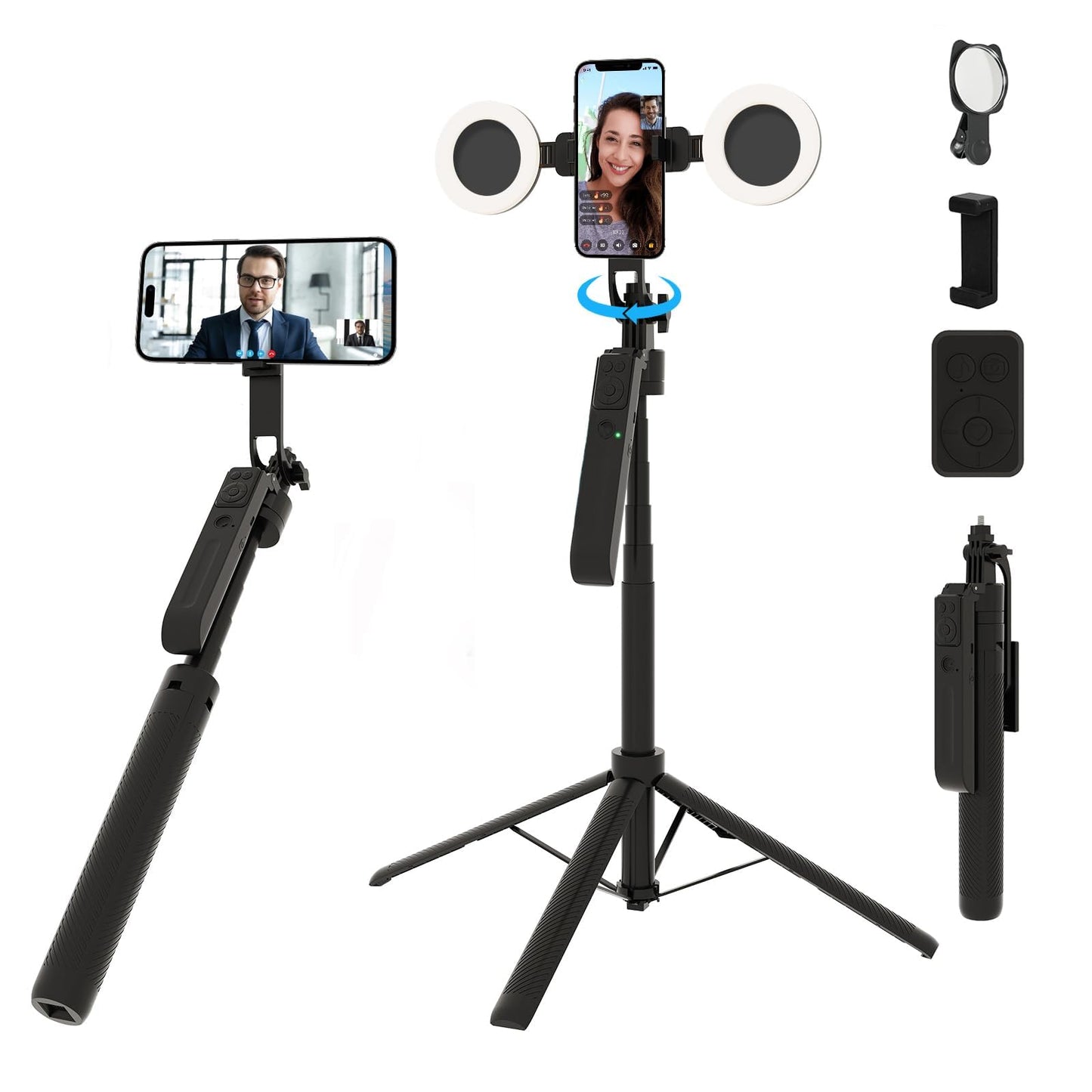 Auto Face Tracking Selfie Stick Tripod with Fill Light, 360 Rotation & Gesture Control, 70.9" Selfie Stick Tripod for iPhone with Remote
