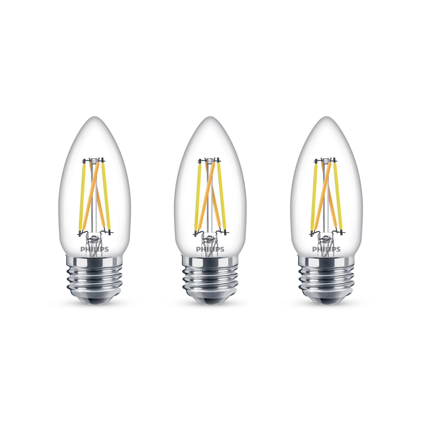 Philips LED Clear Non-Dimmable B11 Light Bulb - Pack of 3 - EyeComfort Flicker Free - 3.3W = 40W, 300 Lumen - Soft White (2700K) - E26 Base - Indoor