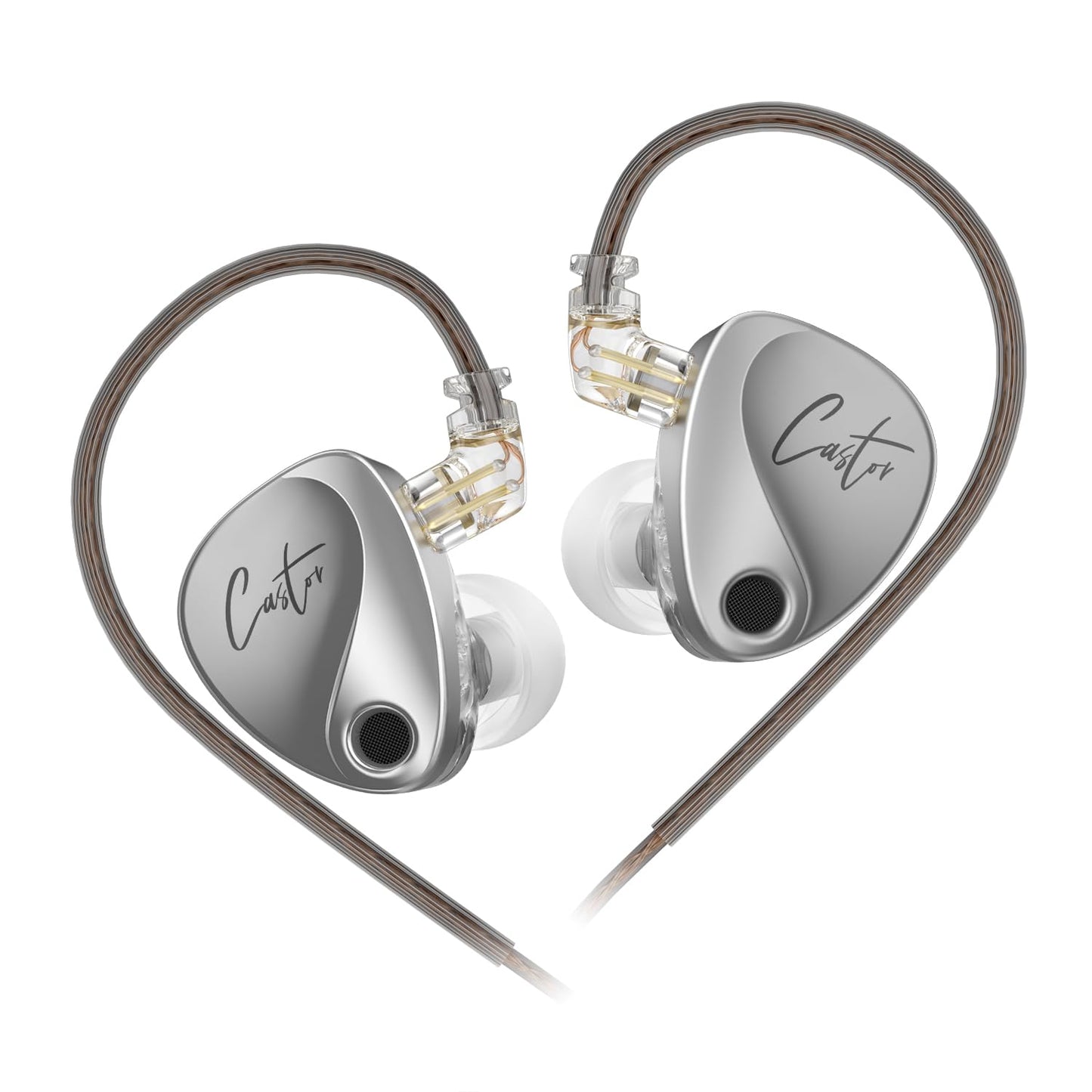 QZXYHYN KZ Castor in Ear Monitor Headphones,3.5MM Plug Detachable Cable Wired Earbuds,Adjustable Dual Dynamic Ear Monitor (Silver, Without mic)
