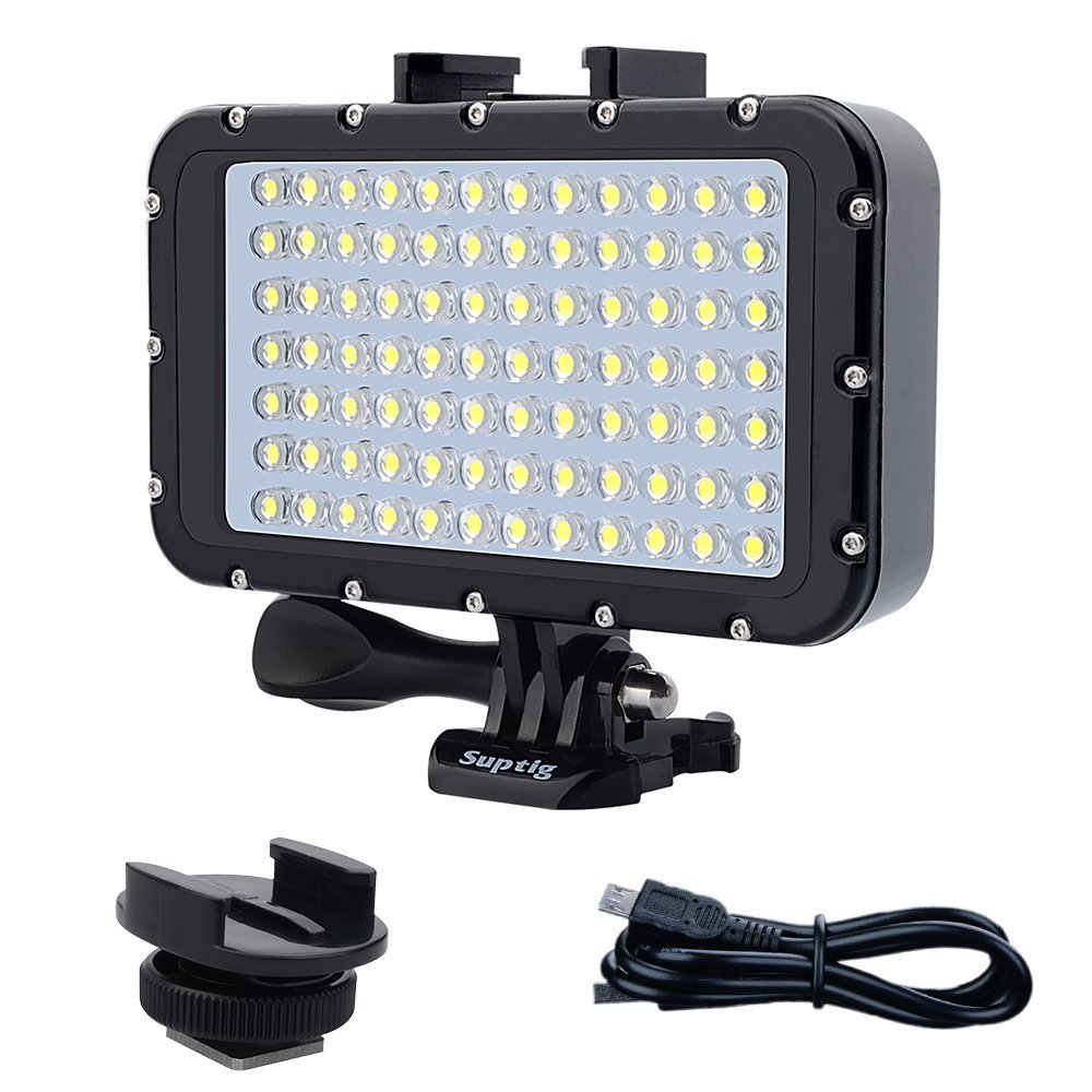 Suptig Underwater Lights Dive Light 84 LED High Power Dimmable Waterproof LED Video Light Waterproof 164ft(50m) for Gopro Canon Nikon Pentax Panasonic
