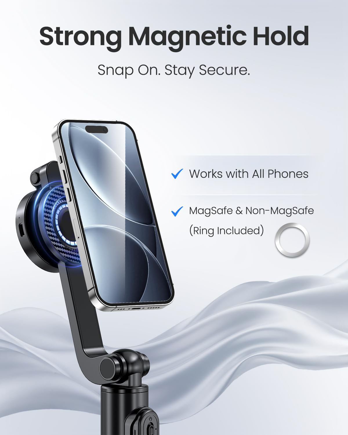 UBeesize Magnetic Selfie Stick Tripod with Dimmable Light and Rechargeable Remote, Portable Travel Phone Tripod Stand for MagSafe and Android Phones