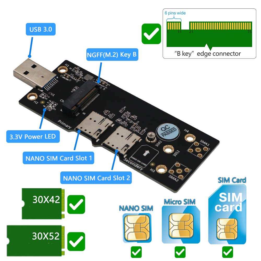 SUPERPLUS NGFF(M.2) to USB 3.0 Adapter with Dual Nano SIM Card Slot for 3G/4G/5G Module