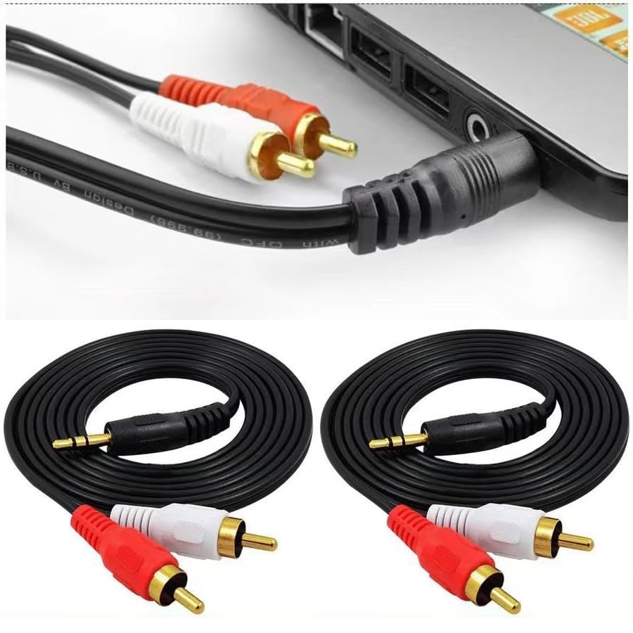 ThtRht 2 Pack Audio Cable 1/8'' 3.5mm TRS Male to 2 RCA Male Stereo Sound Cord for Computer Mp3 Phone Port to Connect Home Theater Audio System
