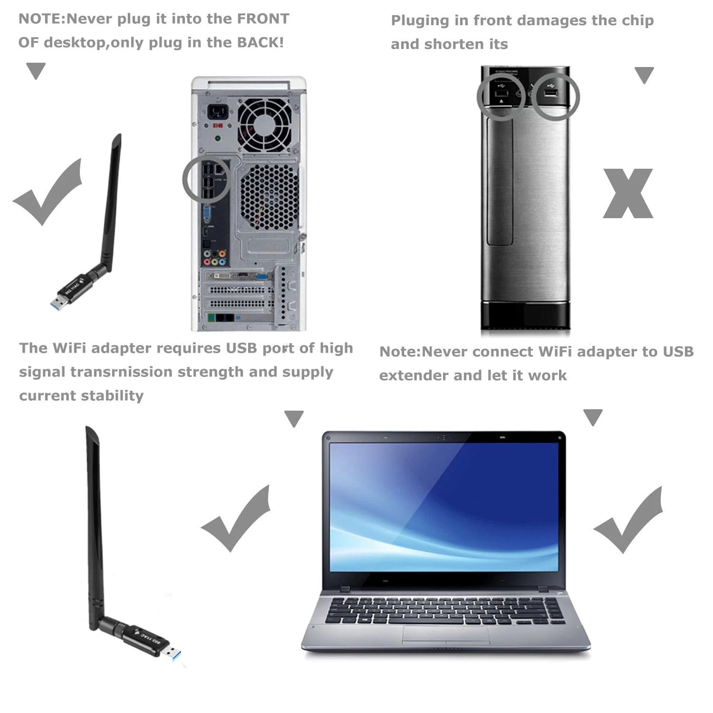 USB WiFi Adapter for Desktop PC, AC1300Mbps USB 3.0 WiFi Dual Band Network Adapter with 2.4GHz/5GHz High Gain Antenna, MU-MIMO, Windows 10/8.1/8/7/XP