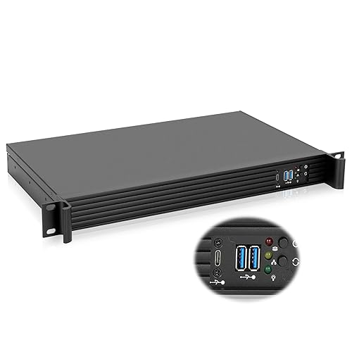 Rackchoice 1U Compact Server/Desktop mini-ITX Chassis - 9.84" Depth,Supports Mini-ITX Motherboard, Type-C & USB3.0, Black