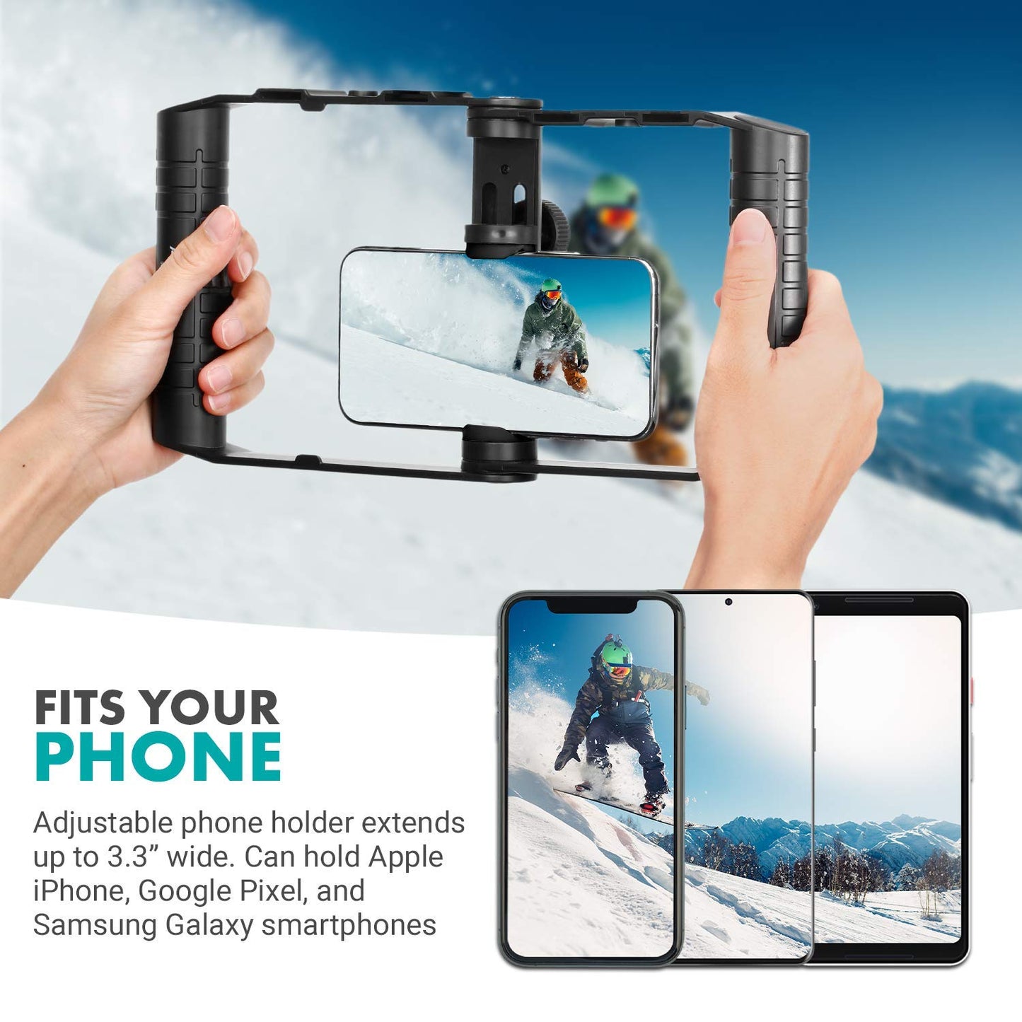 Movo SPR-20 Foldable Smartphone Video Rig Cage with Cold Shoe Mounts for Microphone or LED Light - Vlogging Mount Compatible with iPhone, Android