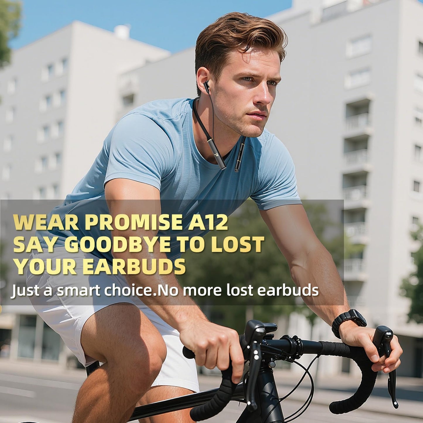 Promise A12 Neckband Bluetooth Earbuds - Wireless Headphones with Built-in Type-C OTG Connector, 60H Playtime, Fast Charging, Noise Cancelling