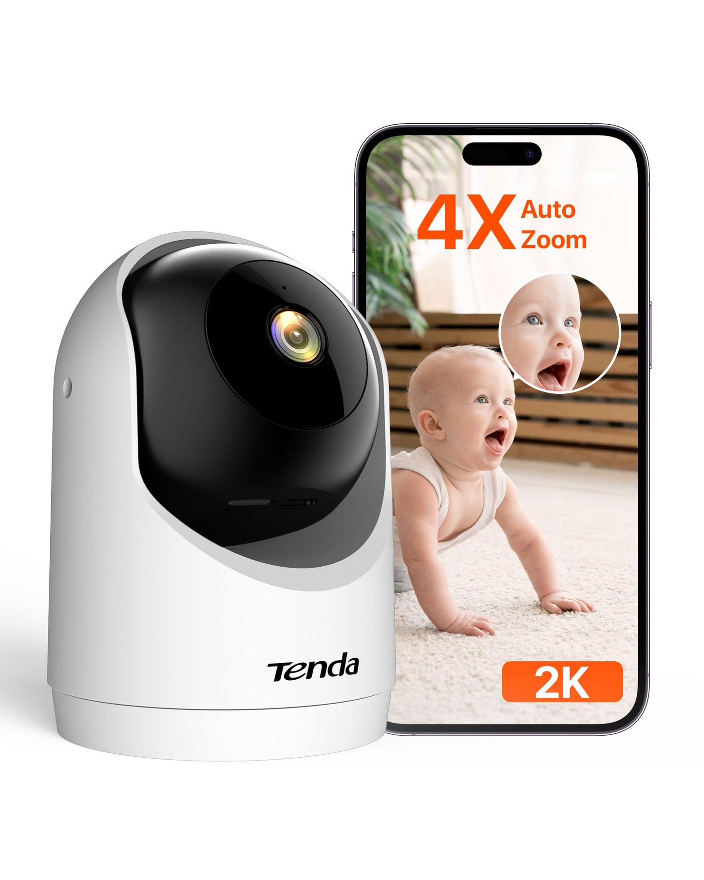 Tenda 2K Indoor Security Camera for Baby Monitor, WiFi 6 Pet/Dog Camera for Home Security, 360° Pan/Tilt, 2-Way Audio, Motion Detection, Night Vision