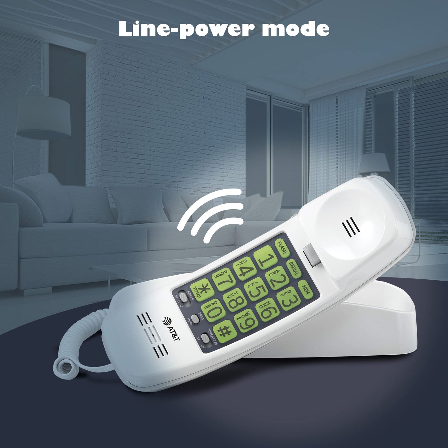 AT&T TRIMLINE 213 Corded Home Phone with Extra Big Buttons & Visual Ringer. No AC Power Required, Improved Easy-Wall-Mount, Lighted Keypad, 10 Speed