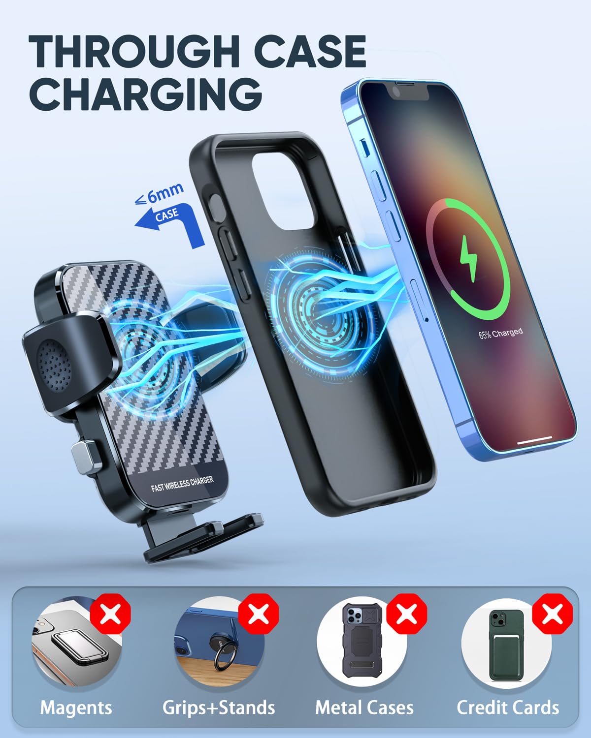 Wireless Car Charger, 15W Fast Charging Phone Holder Mount Windshield Dashboard Car Accessories Phone Mount for iPhone 14 13 12 Mini Pro Max 11 XR XS