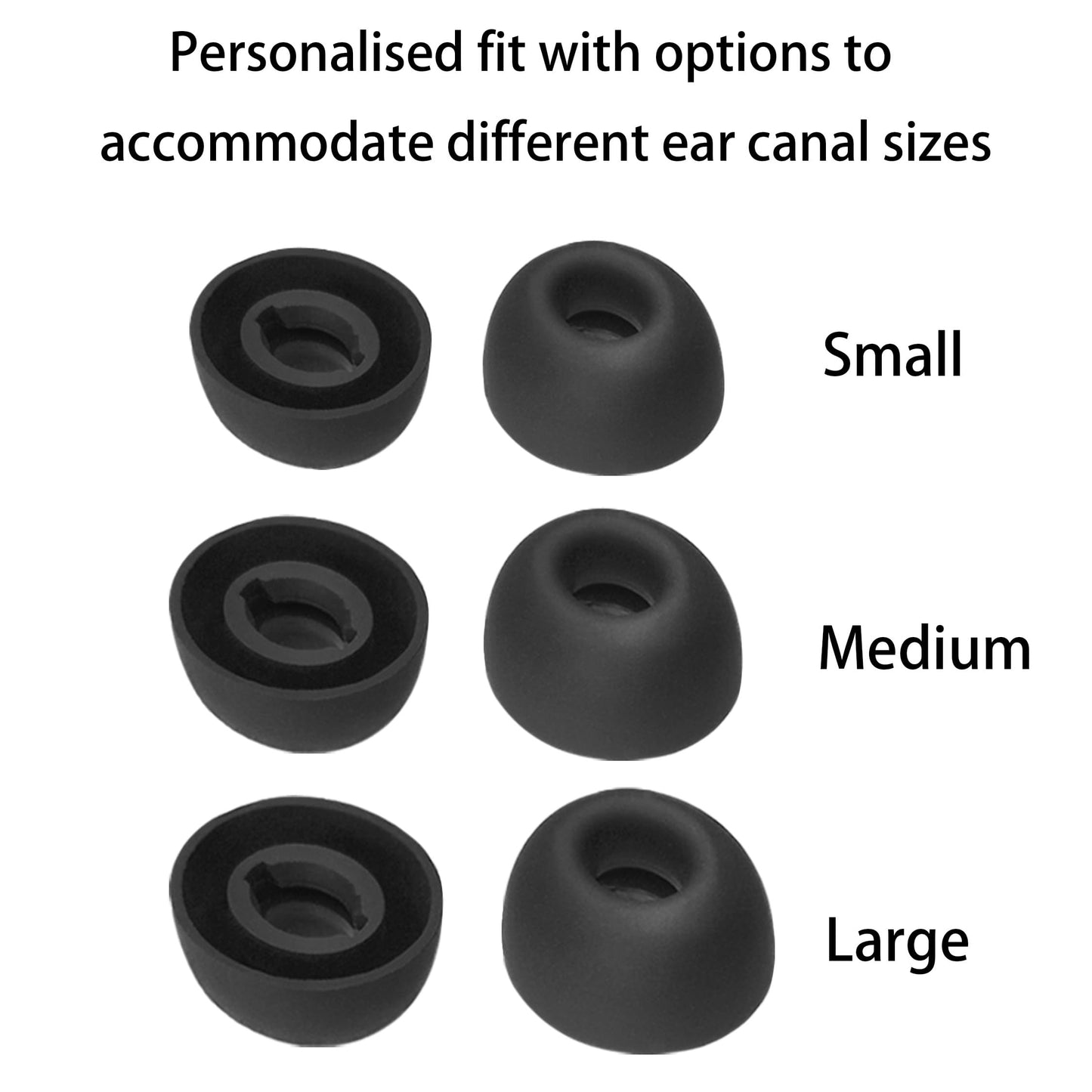 NANLANFAN Replacement Silicone Ear Tips for JBL Tune Buds, JBL Live Free 2 True Wireless Earbuds, 6 Pairs (S/M/L, Black)