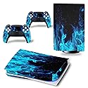 Decal Skin for Ps5 Disk, Whole Body Vinyl Sticker Cover for PlayStation 5 Console and Controller (PS5 disc Edition, Blue fire)