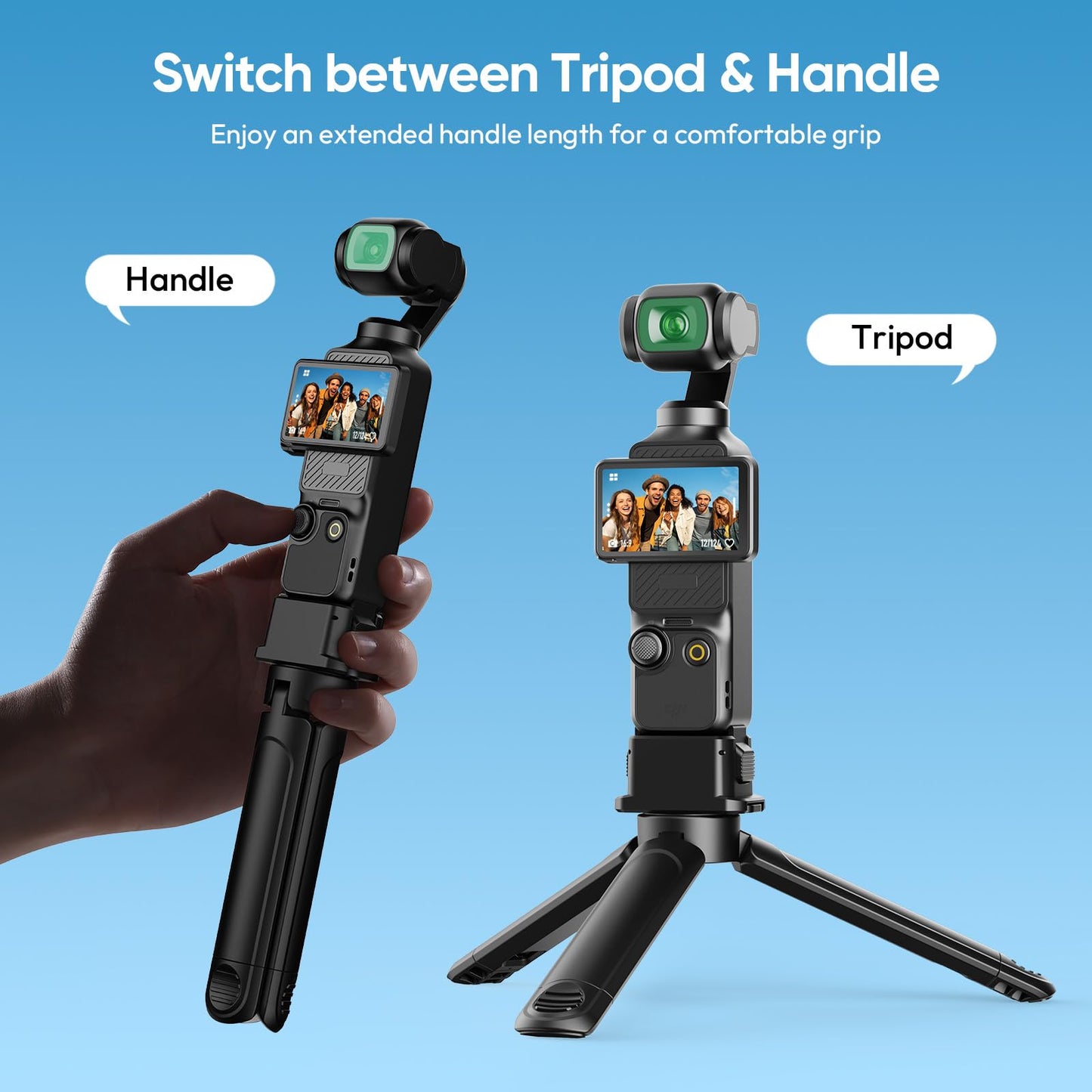 XIAOTJ Pocket 3 Tripod Stand Handle with Charging Adapter Base for DJI Osmo Pocket 3 4/Xtra Muse, with Action Camera Adapter & 1/4 Screw Hole
